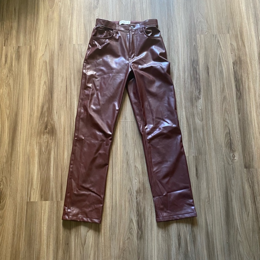 Brown faux leather A&F pants